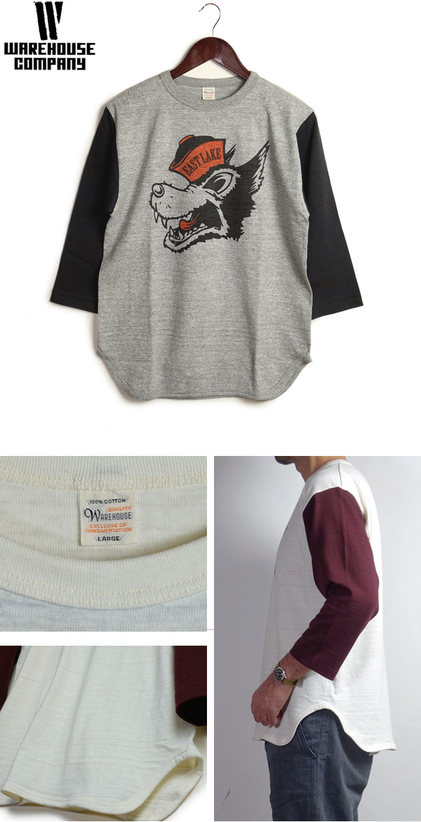 WAREHOUSE ウエアハウス 7分袖 ベースボール Tシャツ “EAST
