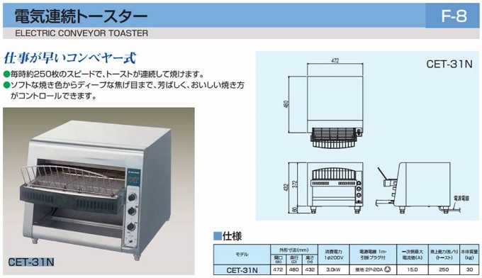 Nichiwa 電気連続トースター CET-32N : ky4-40326-09363 : Kitchcon