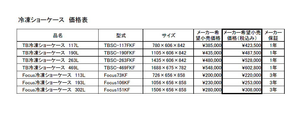 【新発売！】 冷凍ショーケース　中型　190L　業務用　新品　W1105×D606×H842mm　TBSC-190F(KF)　キャスター付き　鍵付き　 1年保証　送料無料