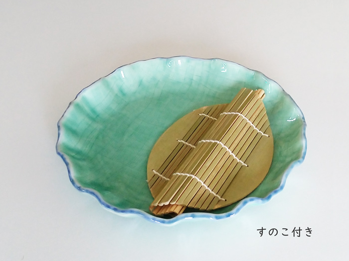 和食器 大皿 青磁 麺皿 25cm スノコ付き 8号 めん皿 そば皿 盛り皿 