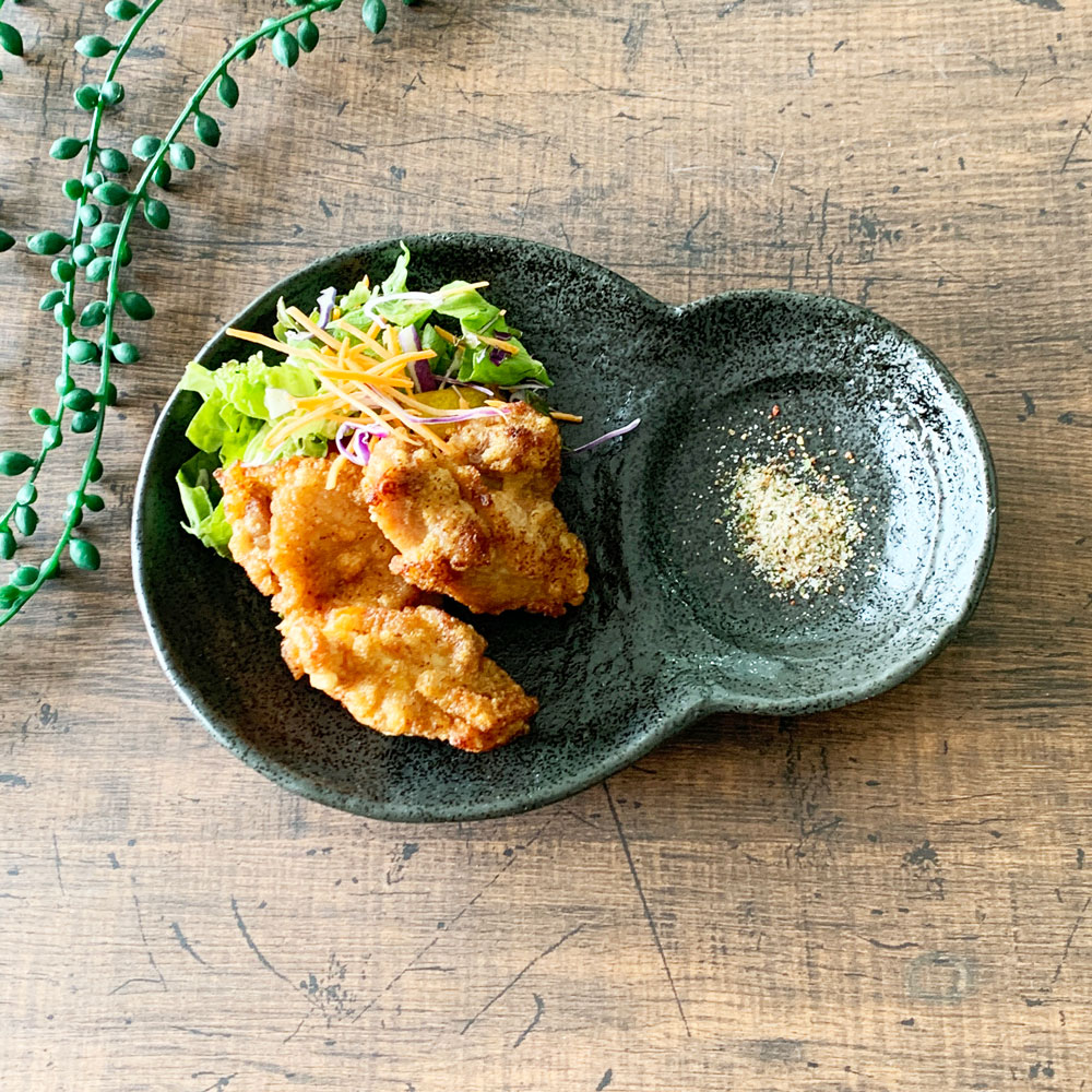 和食器 仕切り皿 黒 天目 吉兆 とんかつ 二品 盛皿 2つ仕切り皿 陶器