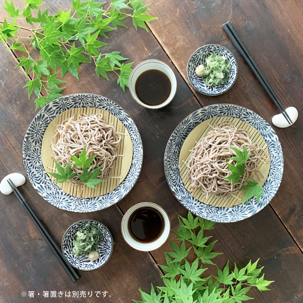 そば用食器 藍染 タコ唐草 そばセット 各2枚 深皿 そばちょこ 薬味皿