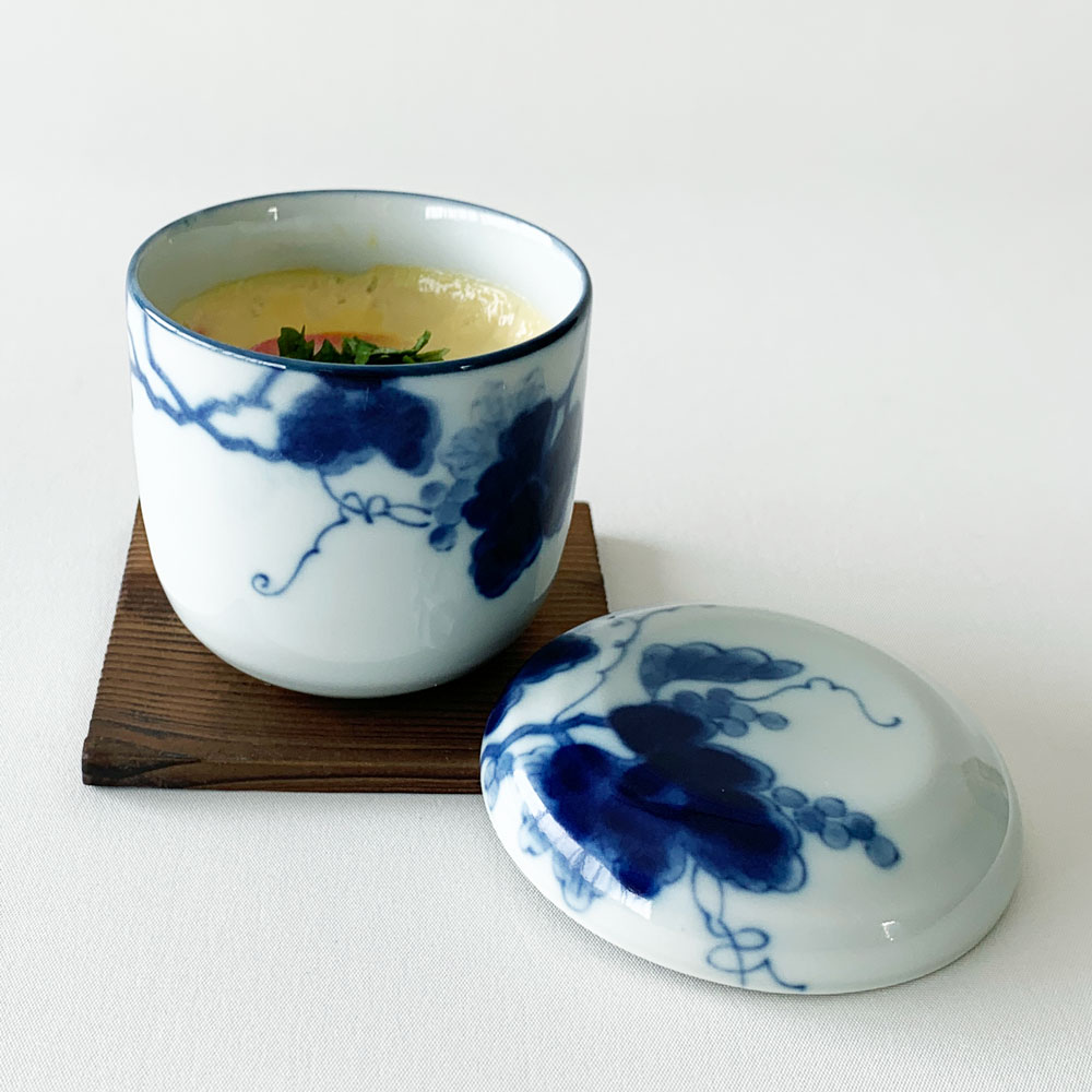 おしゃれ 藍染ぶどう 蒸し碗 蒸し蓋 焼板付 茶碗蒸し デザートカップ