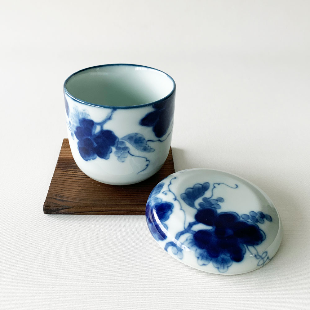 おしゃれ 藍染ぶどう 蒸し碗 蒸し蓋 焼板付 茶碗蒸し デザートカップ