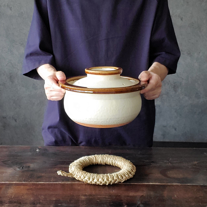 3合 土鍋 ご飯釜 Circle Rice Pot 飴 M 直火専用 カネフサ製陶 信楽焼