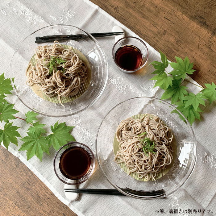 ガラス そば食器 ２人前 ざるそばセット 波紋 おしゃれ 麺皿2枚 つゆ鉢