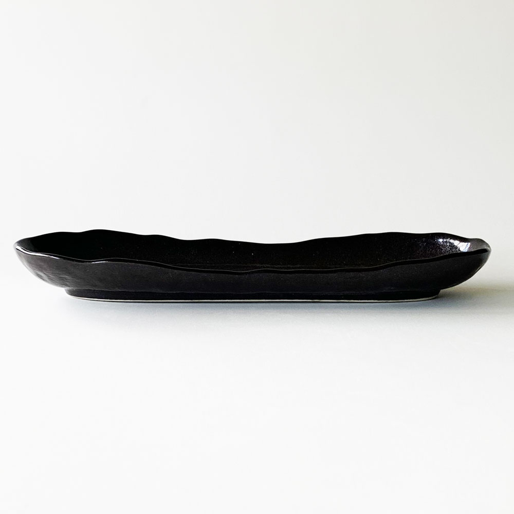 長皿 楕円皿 黒釉 舟型皿 33.5cm 魚 さんま皿 和食器 陶器 美濃