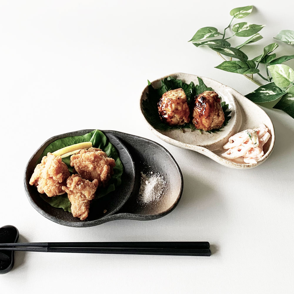 黒伊賀変形 仕切り皿 小 とんかつ皿 おかず皿 業務用食器 : みの 黒伊賀変形 仕切り皿 小 とんかつ皿 おかず皿 業務用食器 : みの
