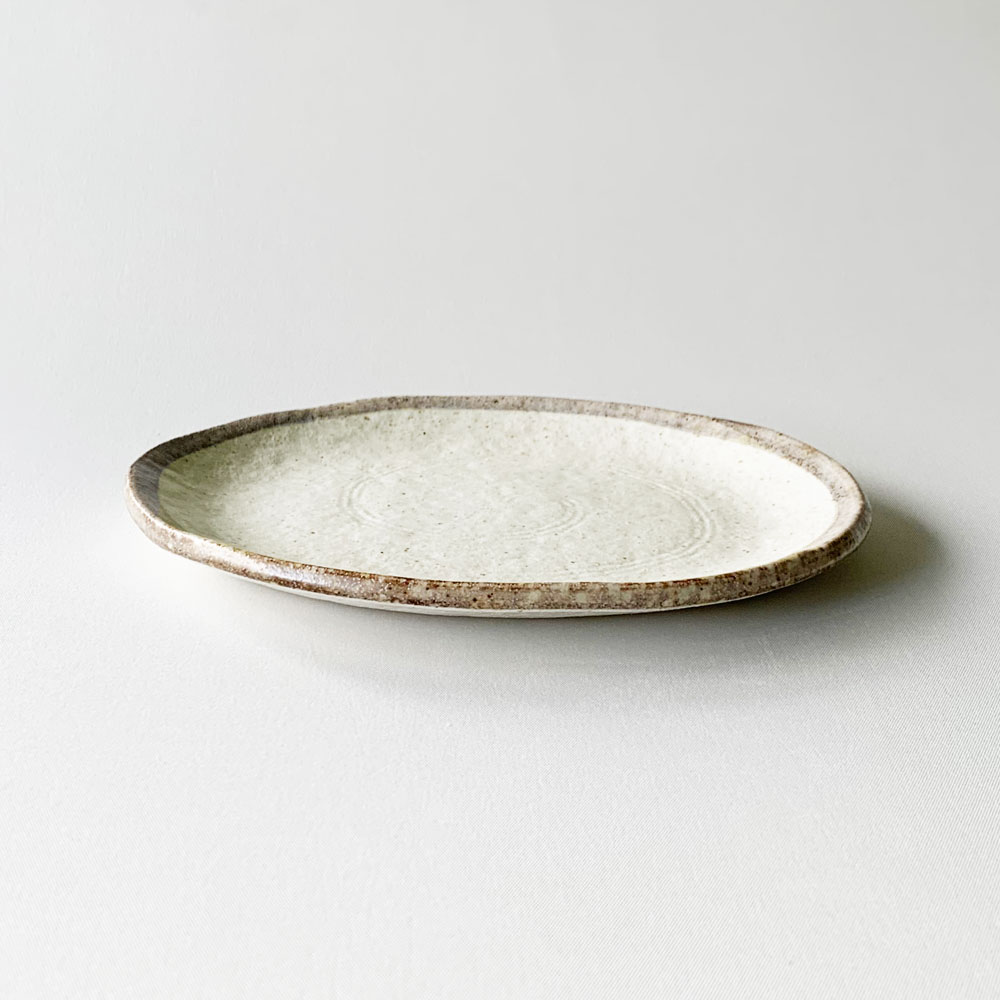 白唐津 小判皿 18cm おかず皿 取り皿 楕円 和食器 業務用食器 : みの