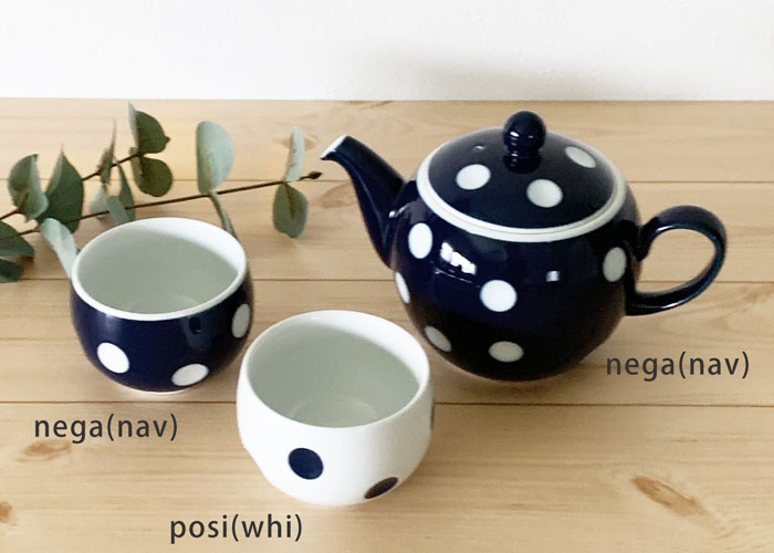 茶器セット おしゃれ negaposi 水玉ティーポット(ネイビー)＆カップ2個
