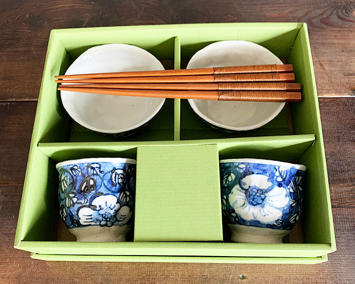 食器セット 2人用セット 手描き牡丹 小さめ 茶碗 湯呑 箸セット 6点