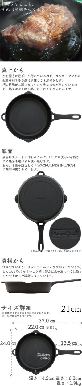 岩鋳（IWACHU） 保証書・パンフレット付 フライパン (スキレット) 21cm