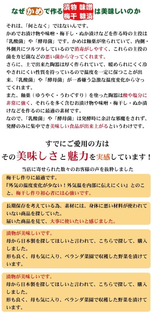 日本製 漬物容器 常滑焼 かめ 蓋付 3号 5.4L (陶器製) : キッチン