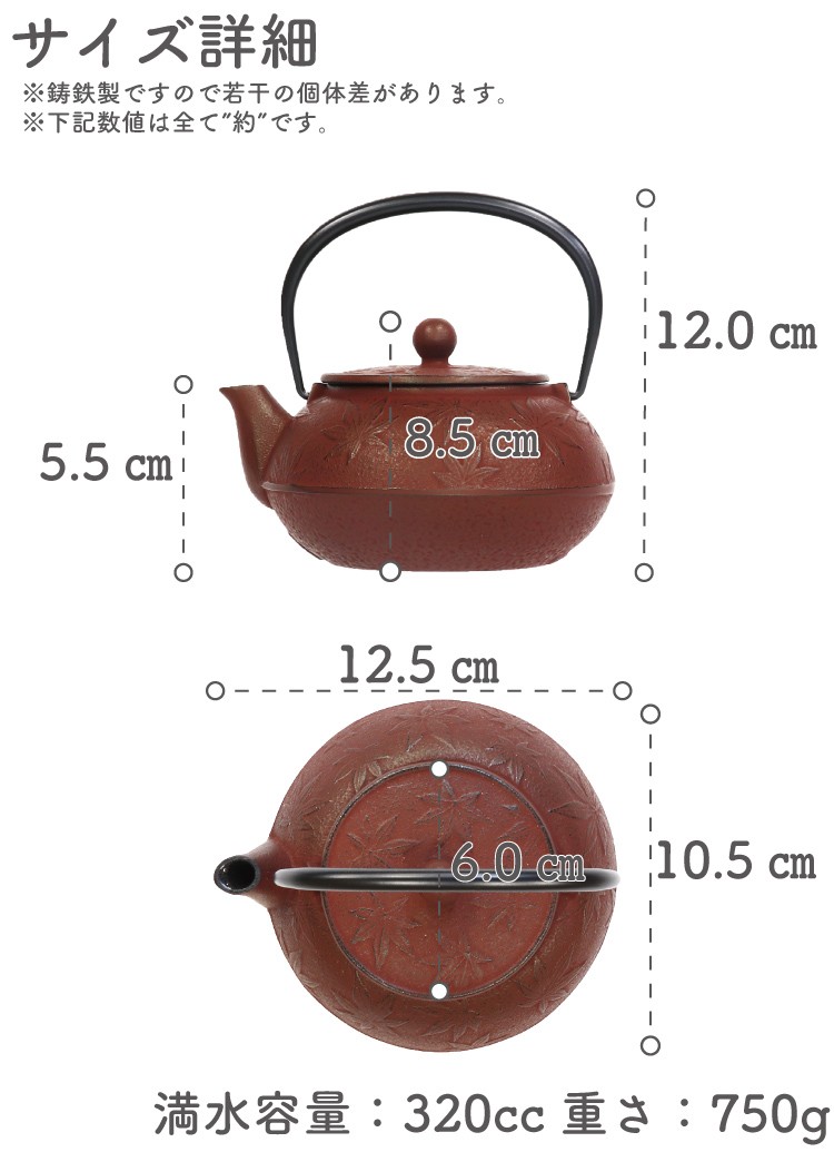岩鋳（IWACHU） 急須 南部鉄器 ティーポット カラーポット 3型 カエデ