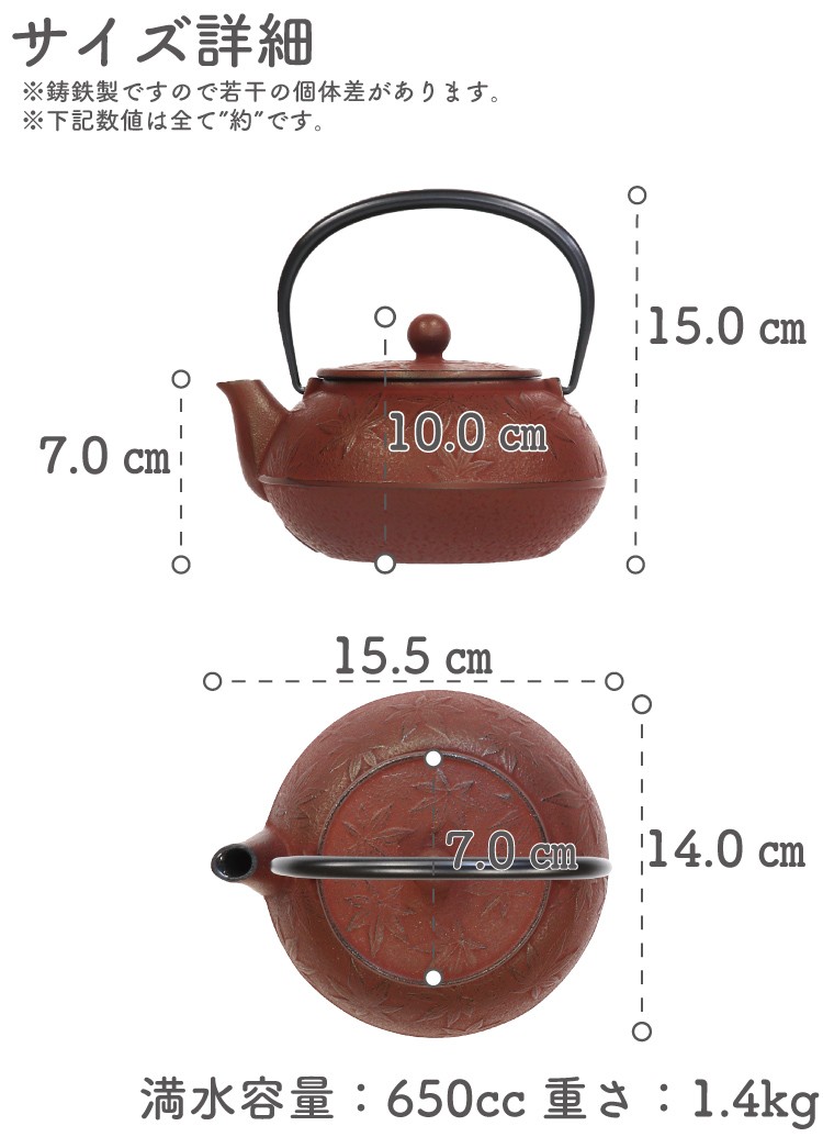 岩鋳（IWACHU） 急須 南部鉄器 ティーポット カラーポット 5型カエデ