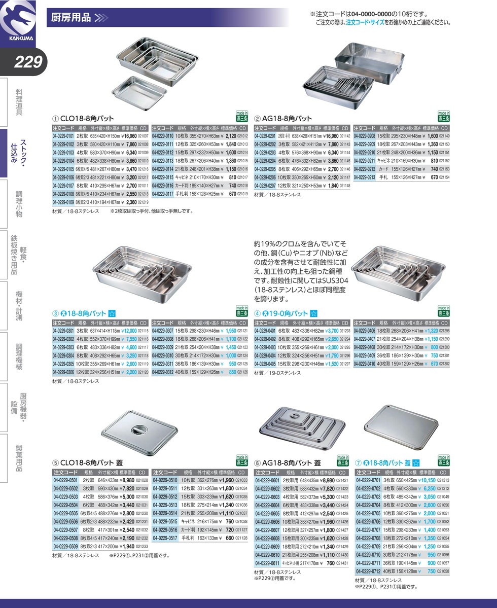 激安通販ショッピング AG 18-8ステンレス 角バット 手札判 N discoversvg.com