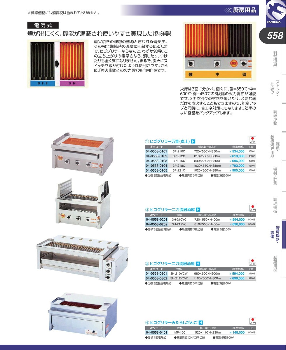 ヒゴグリラー 万能(卓上)3P-218C 焼き台 業務用 電気グリラー 卓上型