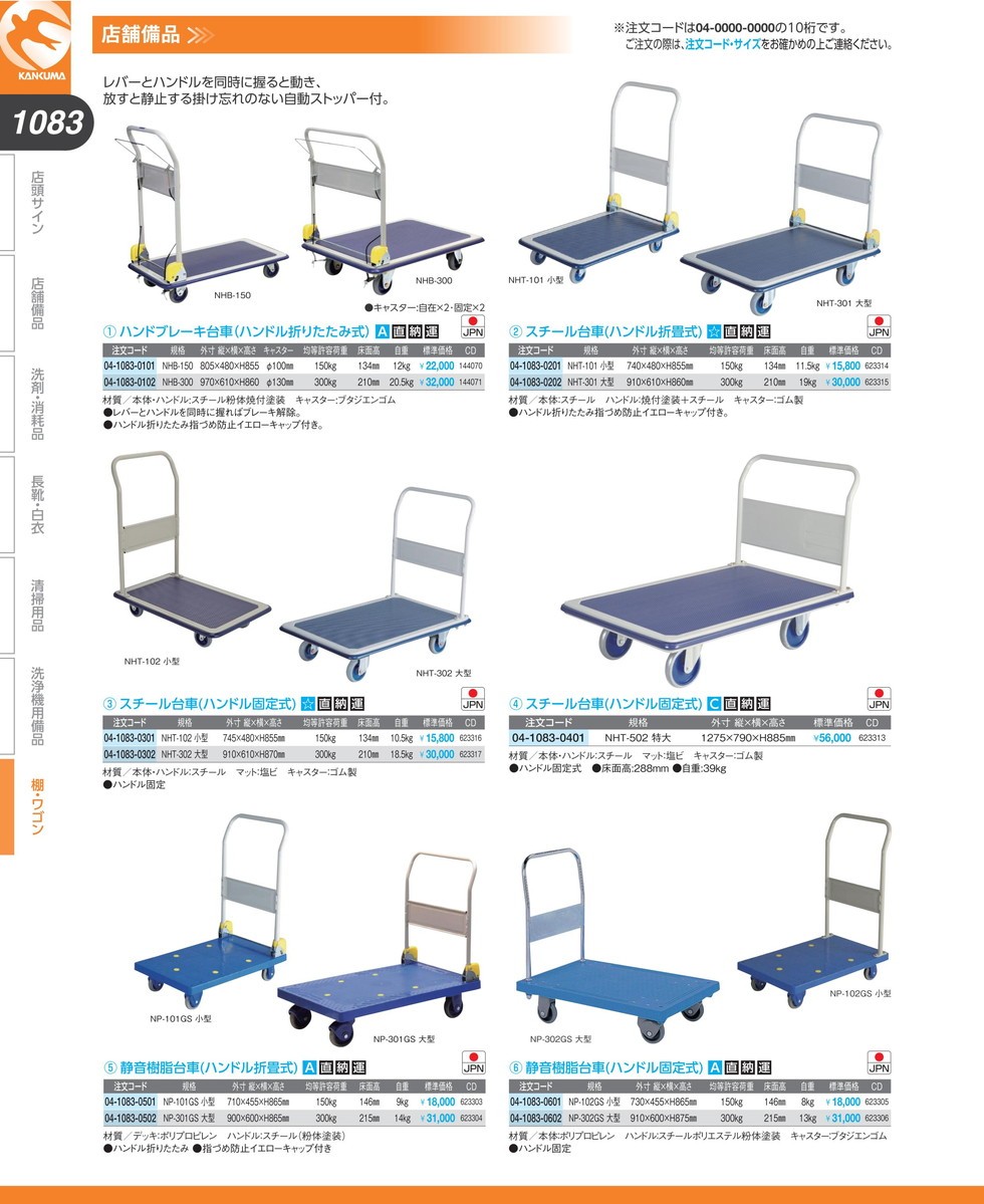 限定SALE品質保証 台車 NHT-102 (ハンドル固定式) (業務用)(送料無料