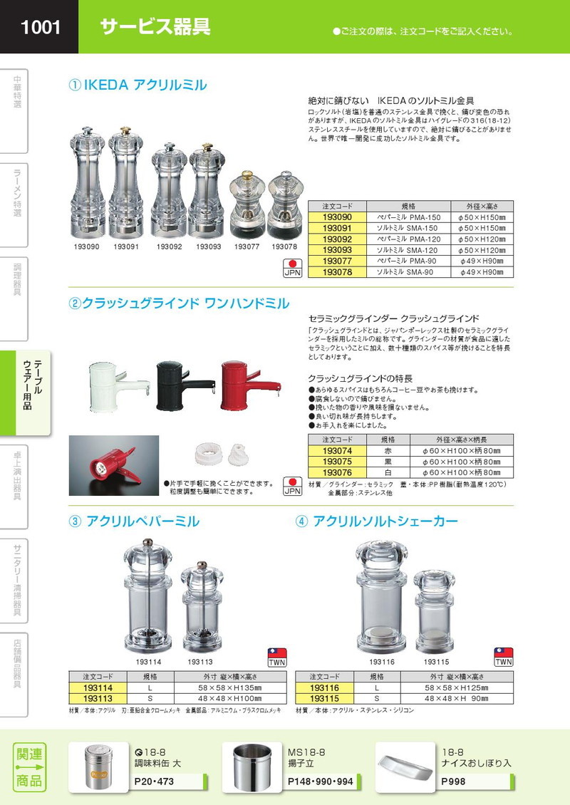 IKEDA アクリルミル ソルトミル SMA-120 :k-193093:業務用厨房機器キッチンマーケット - 通販 - Yahoo!ショッピング