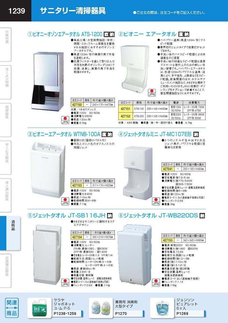 ジェットタオル JT-WB220DS（km） : k-427155 : 業務用厨房機器