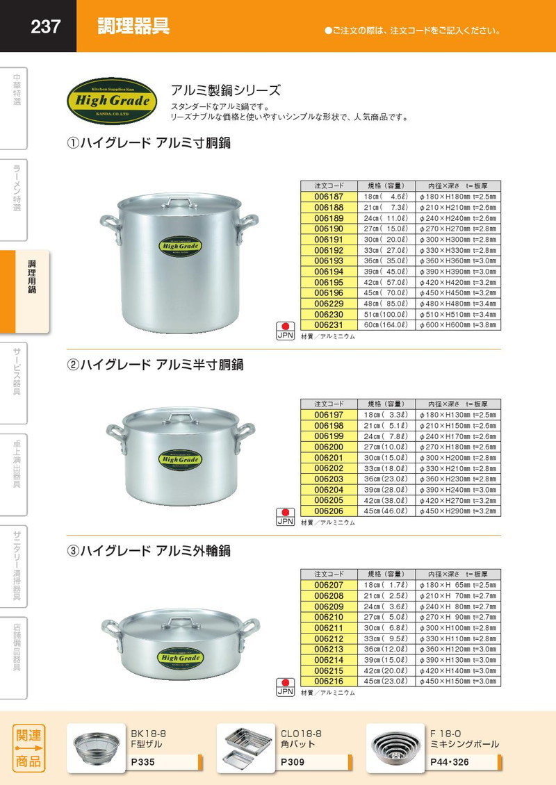 外輪鍋 アルミ ハイグレード 33cm 9.5L（km） : k-006212 : 業務用厨房