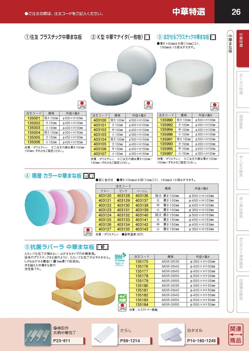 積層 カラー中華まな板 大 ベージュ 厚さ150mm φ450×H153mm（km） : k