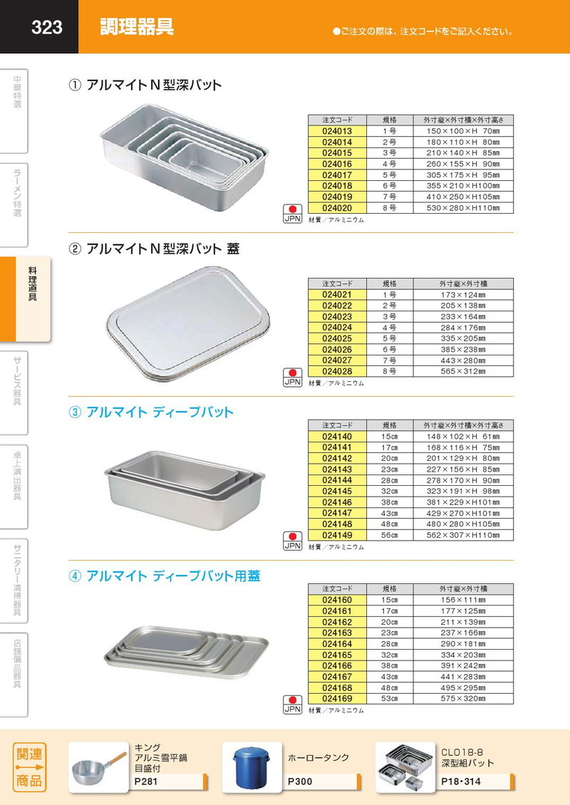 アルマイト ディープバット 43cm 角バット 調理用バット（km） : k