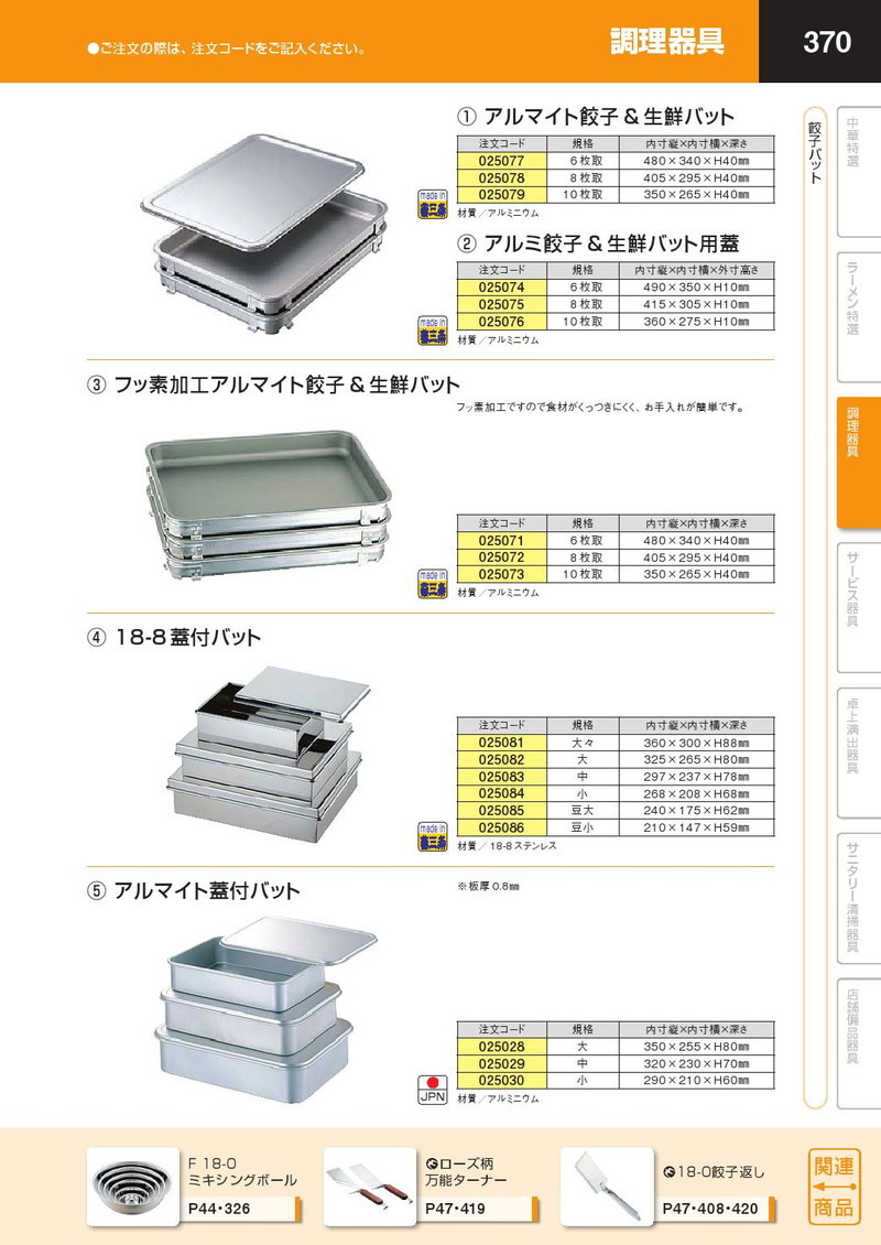 アルミ餃子＆生鮮バット用 蓋 6取（km） : 業務用厨房機器キッチン