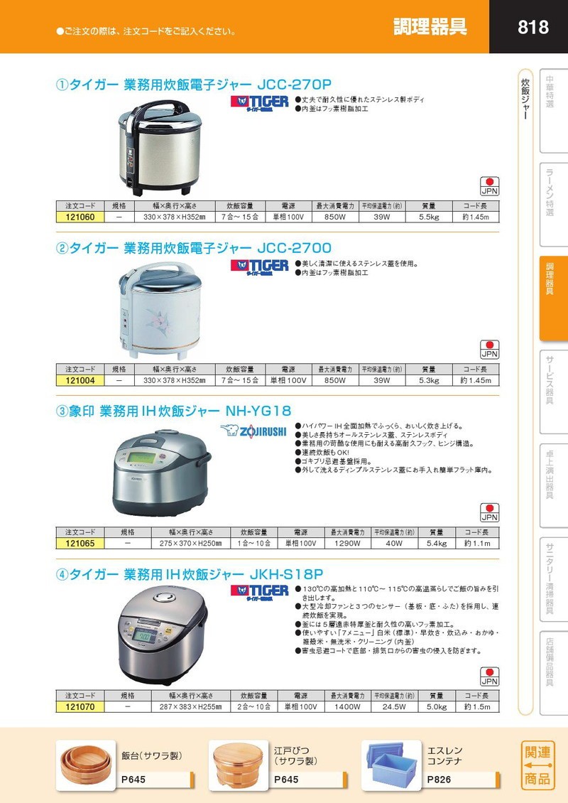 タイガー 業務用炊飯電子ジャー Jcc-2700（7合〜15合）（km） : 業務用