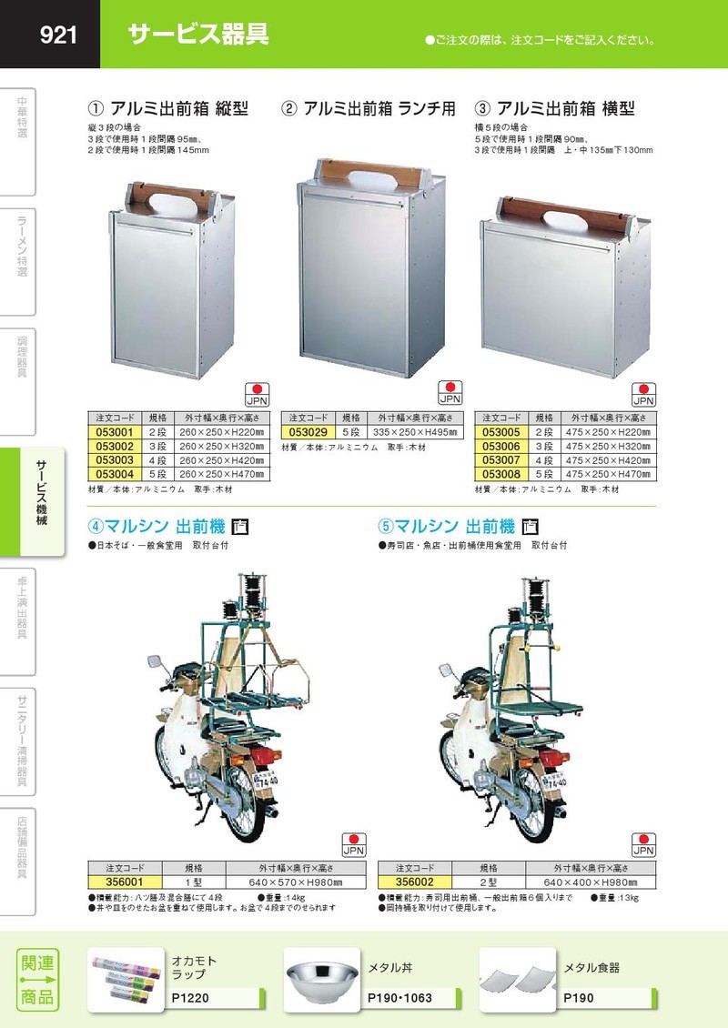 アルミ 出前箱 縦型 4段（km） : k-053003 : 業務用厨房機器キッチン