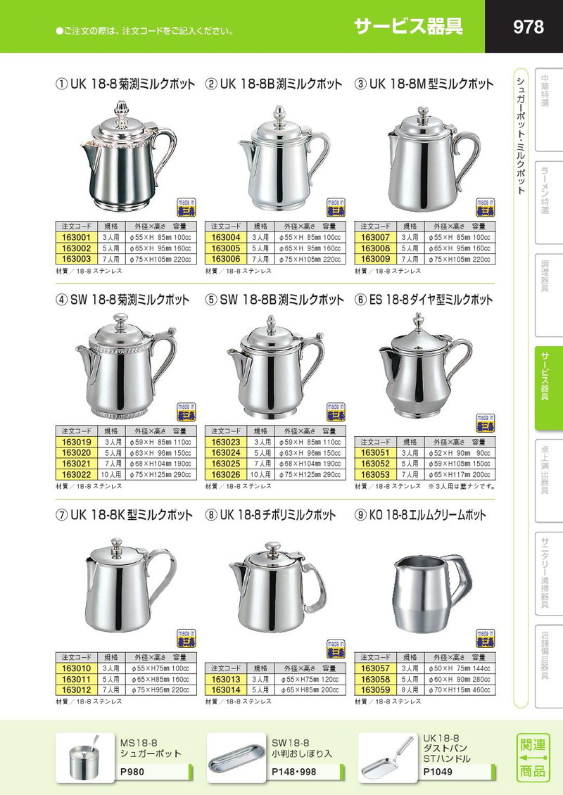 UK 18-8ステンレス チボリ ミルクポット 3人用 120cc（km） : k-163013