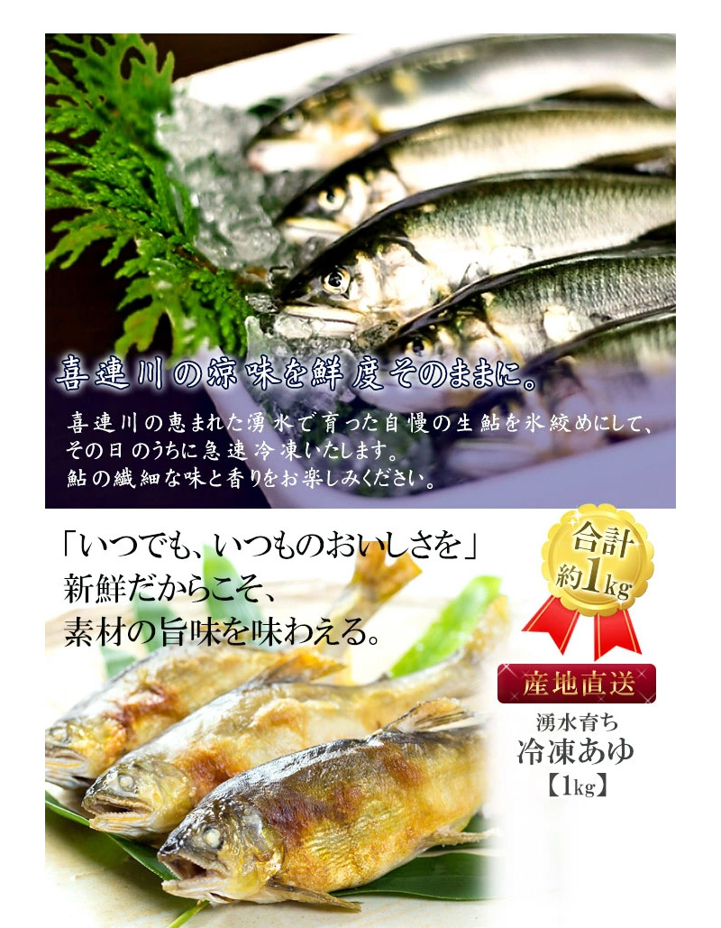 冷凍鮎 1kg 大サイズ 8〜9尾入り 栃木県 喜連川 湧水育ち 鮎 塩焼き