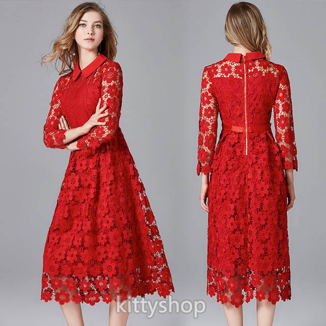 のオシャレな 赤いデザインの宮廷レースのワンピースrm30 超激安 Smartcpns Com