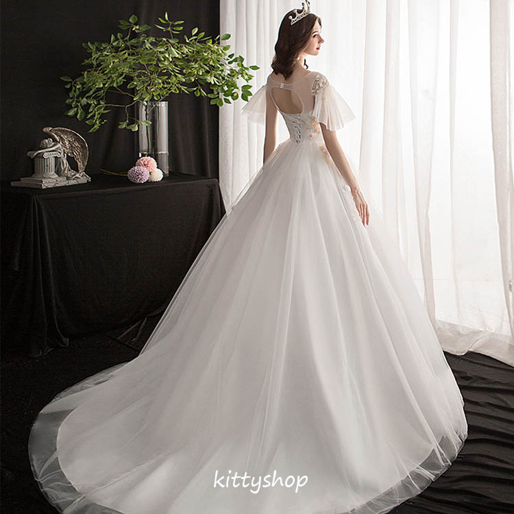 花嫁ドレス トレーンドレス 結婚式ドレス ホワイトドレス 海外挙式