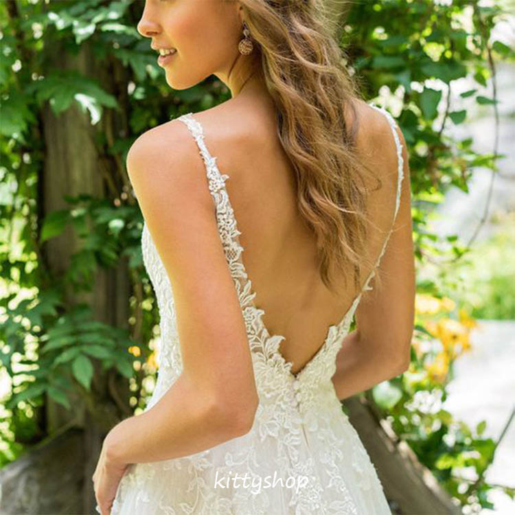 登場!ウエディングドレス ノースリーブ Vネック フォーマル ロングドレス 海外挙式 結婚式 セクシー ホワイトドレス Aライン ワンピース 背開き 花嫁ドレス  撮影 ドレス、ブライダル