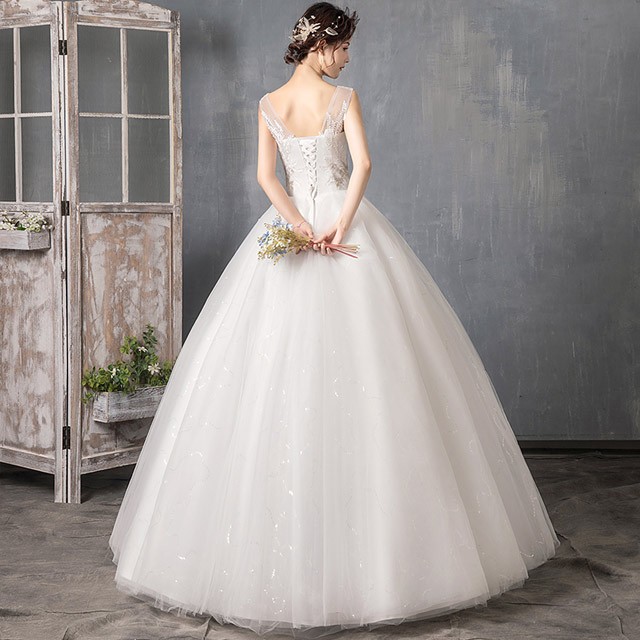 プリンセスライン 結婚式花嫁 ウェディングドレス レース 白 ホワイト
