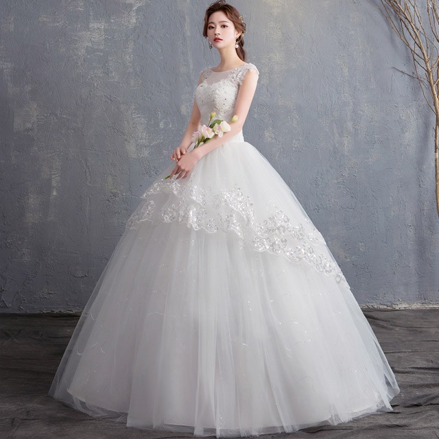 ホワイトドレス 白 ウェディングドレス 結婚式ドレス 編み上げ 