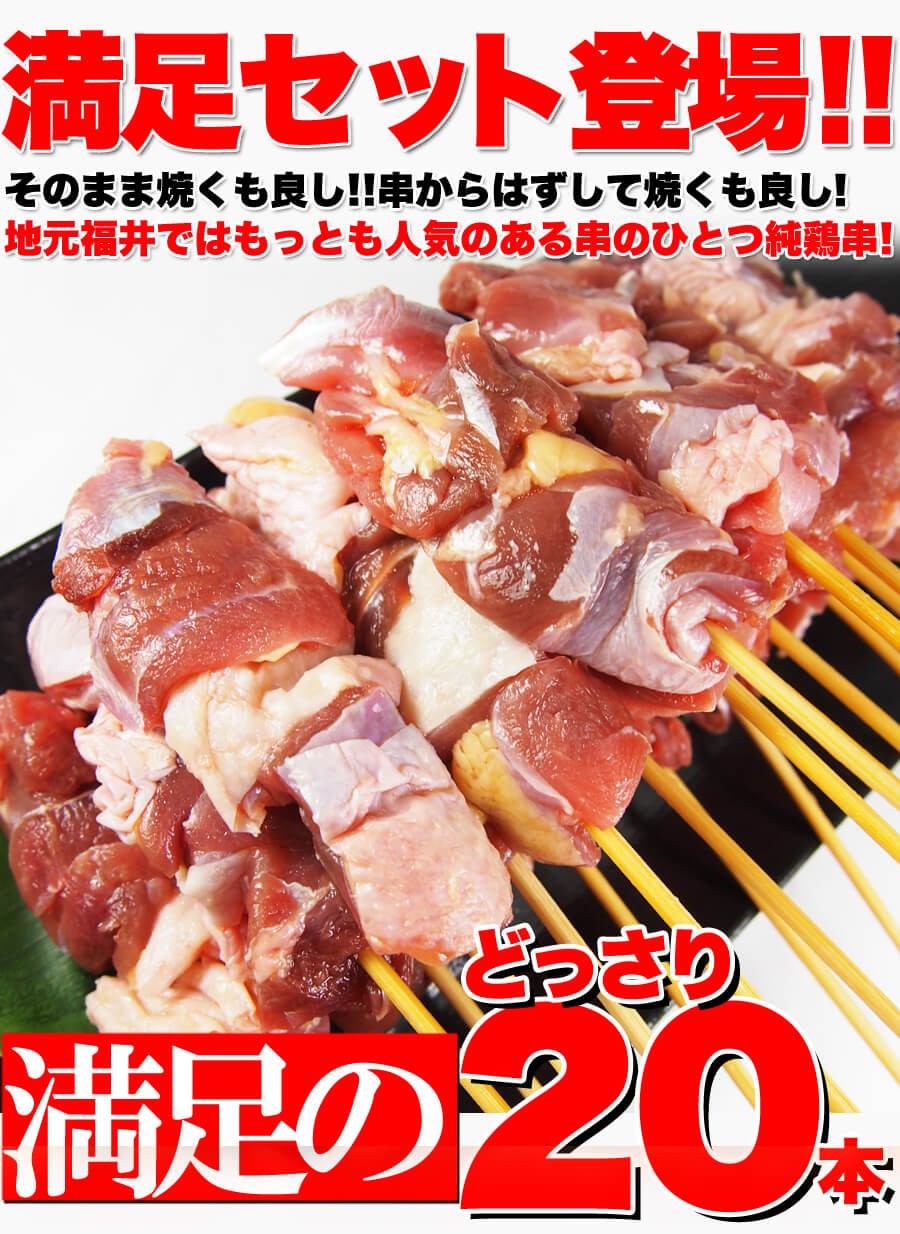 焼き鳥 焼鳥 冷凍 バーベキュー 20本 セット 純鶏 福井 鶏肉 モモ肉 〔Ａ冷凍〕 :NK00000014:北海道のグルメ処 極本舗 - 通販 -  Yahoo!ショッピング