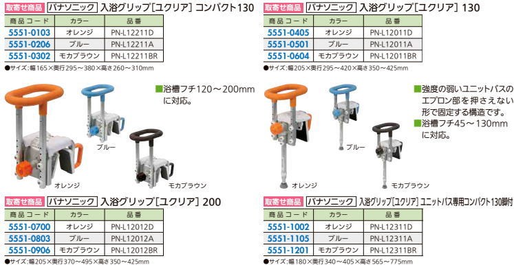 入浴グリップ ユクリア コンパクト130 PN-L12211D オレンジ 1台