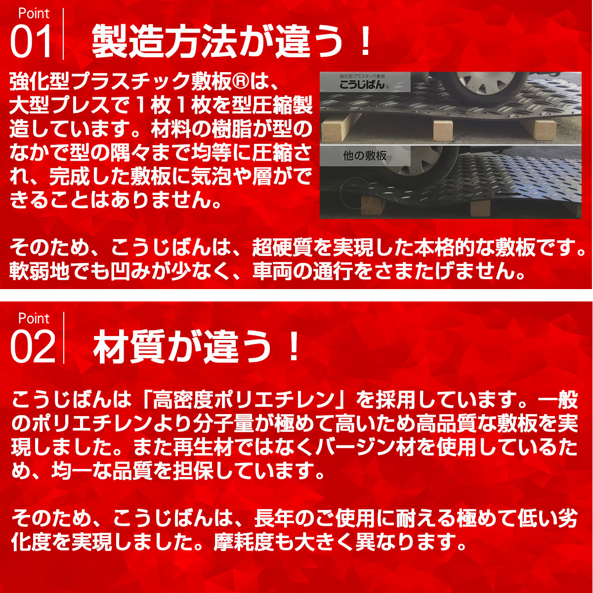 強化型プラスチック敷板こうじばん４×８山型／クロス（ブラック） KB48-YC1 （ベージュ） KB48-YC2 超硬質 立体すべり止め  120t車対応 NETIS登録製品 :KB48-YC1-KB48-YC2:機材プラス 通販 