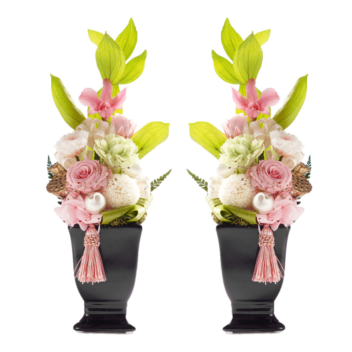 プリザーブドフラワー仏花　高さ31cm 一対　お盆お供え花　花器付き お供え 花 プリザーブドフラワー 仏花 ブリザードフラワー 供花