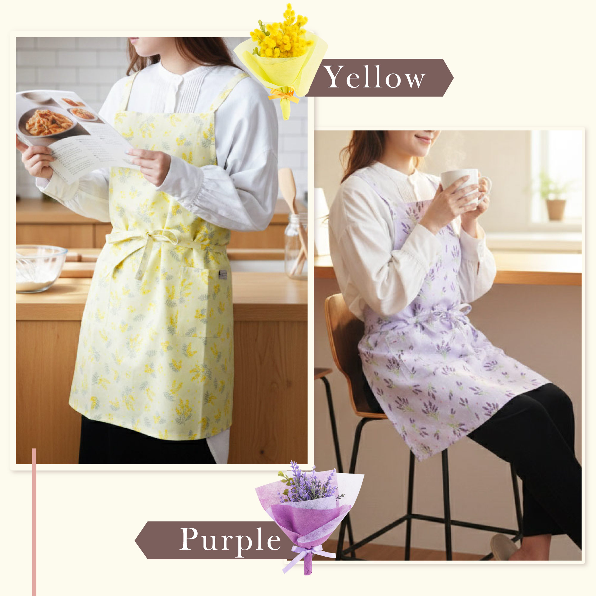 エプロン ギフト 花 セット プレゼント 花柄 ミニブーケ 綿100