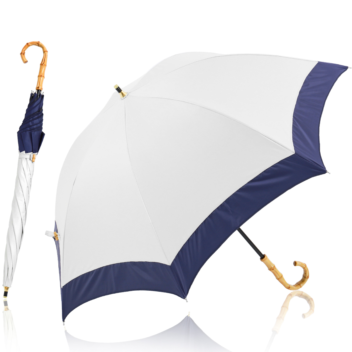 日傘 完全遮光 長傘 UVカット 100%遮光 紫外線対策 軽量 深張り リボン刺繍 涼しい 熱中症対策 大きい バンブー おしゃれ かわいい プレゼント｜kizawa｜02