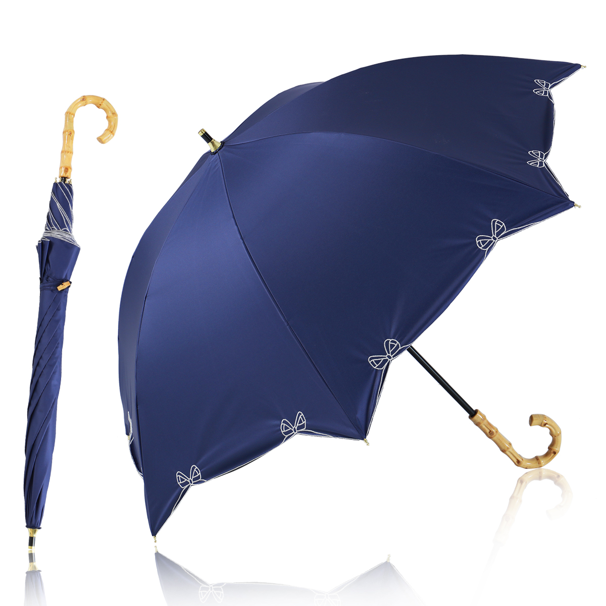 ★半額★ 日傘 完全遮光 長傘 UVカット 100%遮光 紫外線対策 軽量 深張り リボン刺繍 涼し...