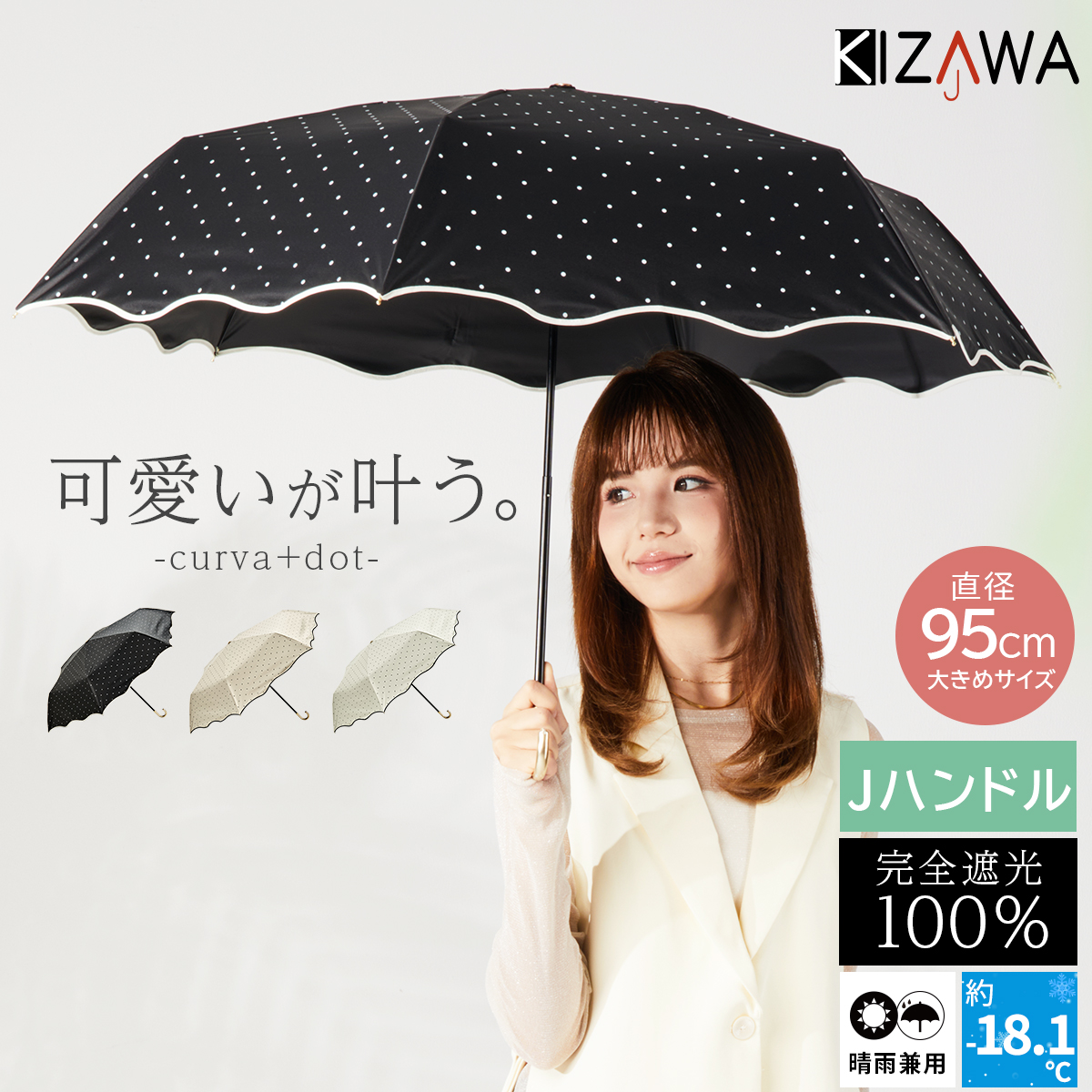 KIZAWA 日傘 完全遮光 折りたたみ 大きい 晴雨兼用 軽量 コンパクト uv