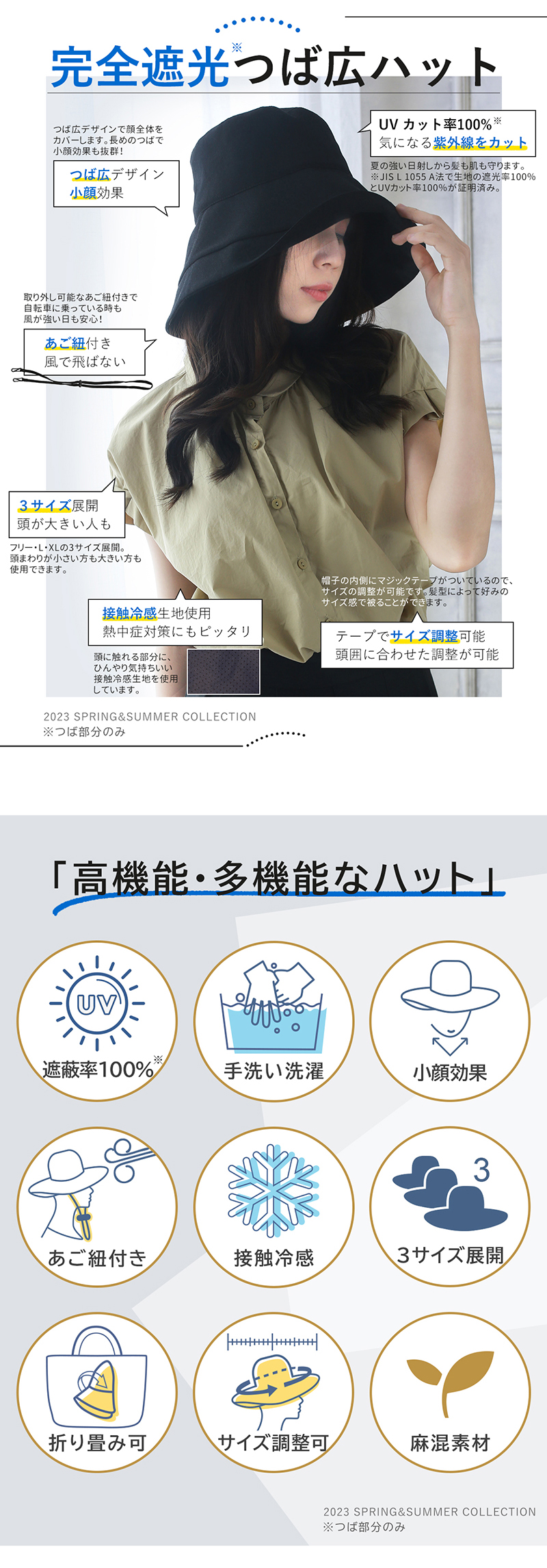 KIZAWA 帽子 レディース uvカット 大きいサイズ 完全遮光 遮光