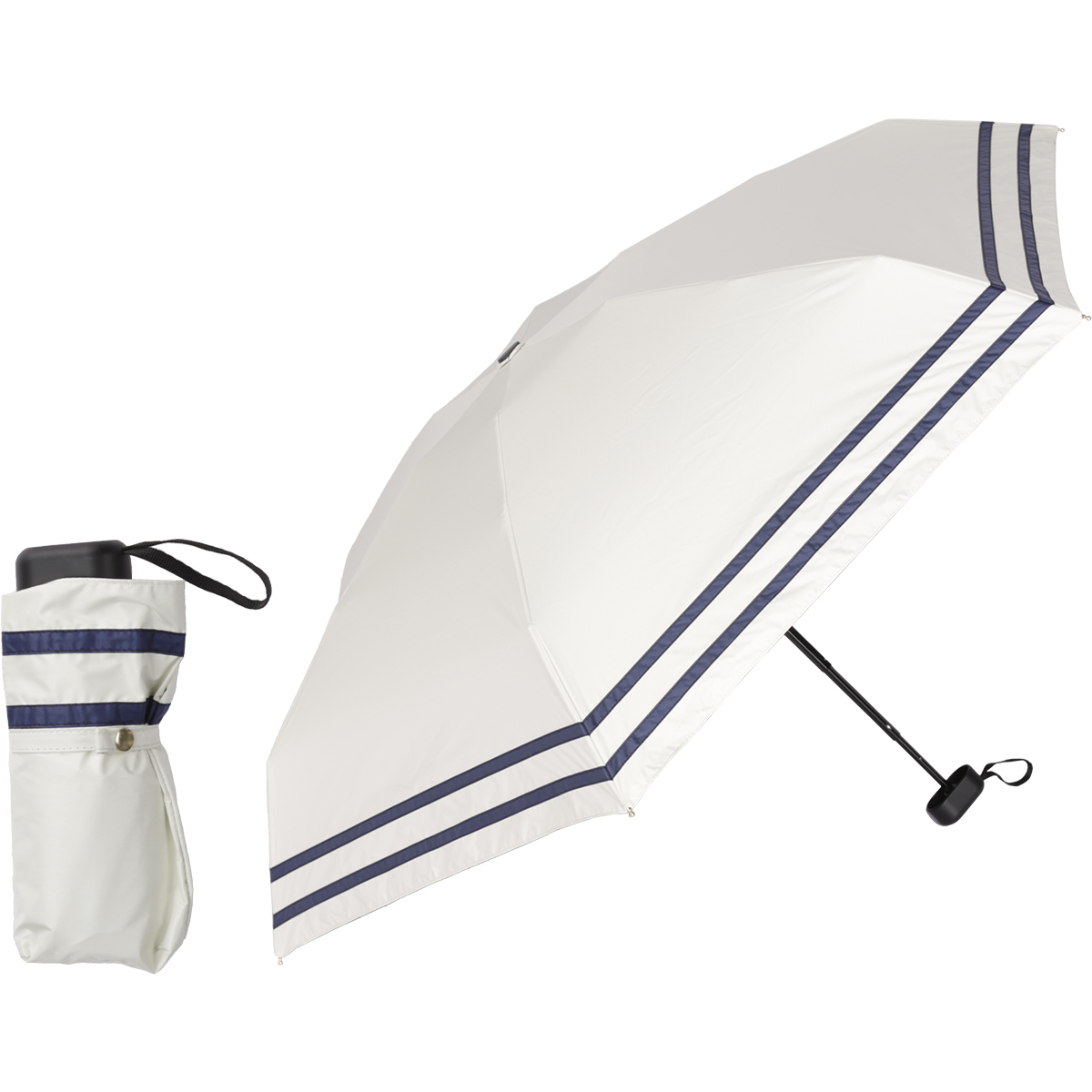 MUTAMARINE 晴雨兼用傘 ホワイト・ネイビー KIZAWA 日傘 完全遮光 折りたたみ傘 ミニ 軽量 コンパクト 晴雨兼用