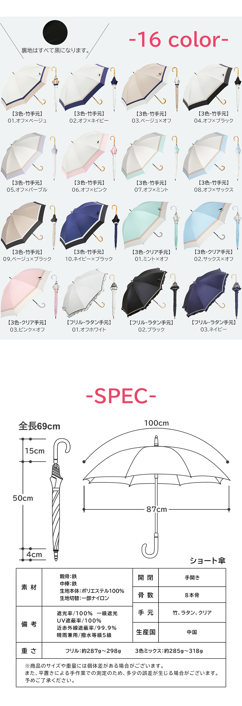 KIZAWA 日傘 完全遮光 長傘 UVカット 100%遮光 紫外線対策 軽量