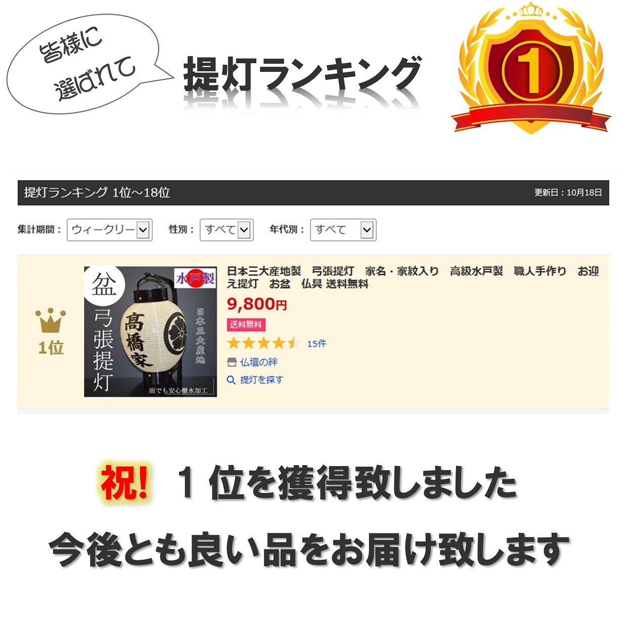 8月4日までの注文分は12日までにお届け】日本三大産地製 弓張提灯 家名