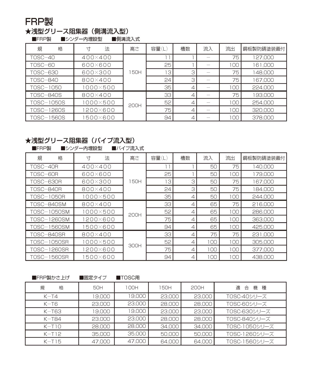 TOSC-1050S】 《KJK》 プレパイ工業 FRP製 浅型グリーストラップ 側溝